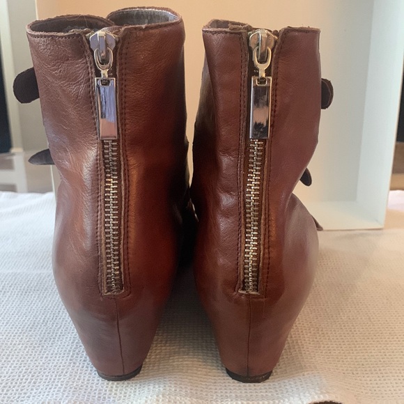Dolce Vita mid brown leather open toe buckled ankle boots - Picture 3 of 4